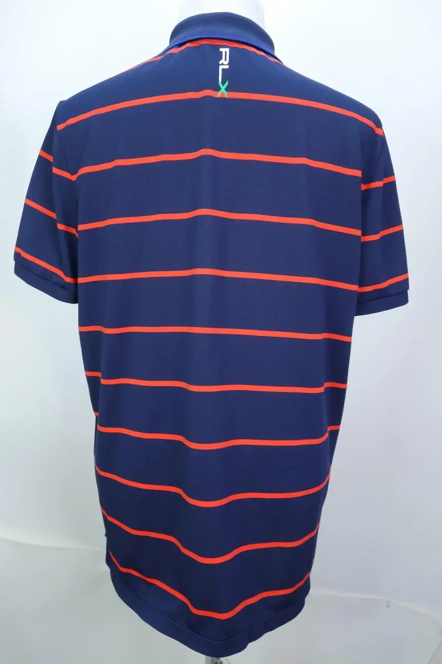 Ralph Lauren RLX Polo Shirt Mens XL Blue Stripe Golf Short Sleeve Stretch Knit